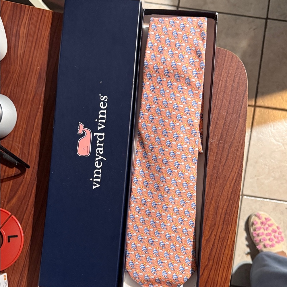 Vineyard Vines Orange and Blue Small Pattern Silk Tie